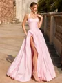 A-line Halter Pleated Floor-Length Taffeta Corset Prom Dress