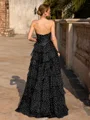 A-line Sweetheart Cascading Ruffles Floor-Length Corset Prom Dress