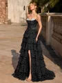 A-line Sweetheart Cascading Ruffles Floor-Length Corset Prom Dress