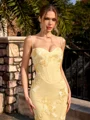 Sheath Spaghetti Straps Appliques Lace Floor-Length Lace Corset Prom Dress
