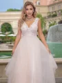 A-line/Princess Tulle V-neck Sleeveless Sweep Train Wedding Dress