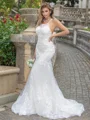 Trumpet/Mermaid Lace Spaghetti Straps Sleeveless Sweep Train Wedding Dress