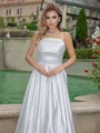 A-line/Princess Satin Spaghetti Straps Sleeveless Sweep Train Wedding Dress