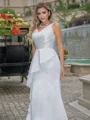 Sheath/Column Satin V-neck Sleeveless Sweep Train Wedding Dress