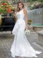 Sheath/Column Satin V-neck Sleeveless Sweep Train Wedding Dress