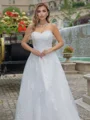 A-line/Princess Lace Off-the-Shoulder Sleeveless Sweep Train Wedding Dress