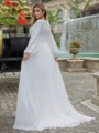 A-line/Princess Chiffon V-neck Long Sleeves Sweep Train Wedding Dress