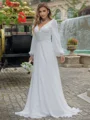 A-line/Princess Chiffon V-neck Long Sleeves Sweep Train Wedding Dress