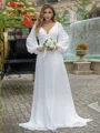 A-line/Princess Chiffon V-neck Long Sleeves Sweep Train Wedding Dress