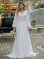 A-line/Princess Chiffon V-neck Long Sleeves Sweep Train Wedding Dress