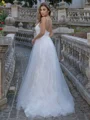 A-line/Princess Lace Spaghetti Straps Sleeveless Sweep Train Wedding Dress