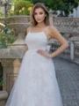 A-line/Princess Lace Spaghetti Straps Sleeveless Sweep Train Wedding Dress