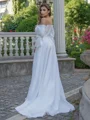 A-line/Princess Charmeuse Off-the-Shoulder 3/4 Sleeves Sweep Train Wedding Dress