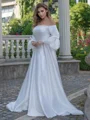 A-line/Princess Charmeuse Off-the-Shoulder 3/4 Sleeves Sweep Train Wedding Dress