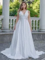 A-line/Princess Satin V-neck Sleeveless Sweep Train Wedding Dress