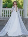 A-line/Princess Satin V-neck Sleeveless Sweep Train Wedding Dress