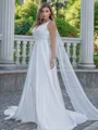 A-line/Princess Satin V-neck Sleeveless Sweep Train Wedding Dress