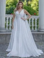 A-line/Princess Satin V-neck Sleeveless Sweep Train Wedding Dress