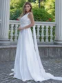 A-line/Princess Satin V-neck Sleeveless Sweep Train Wedding Dress