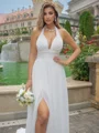 A-line/Princess Chiffon Halter Sleeveless Sweep Train Wedding Dress