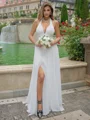 A-line/Princess Chiffon Halter Sleeveless Sweep Train Wedding Dress