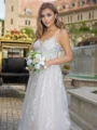 A-line/Princess Lace V-neck Sleeveless Sweep Train Wedding Dress