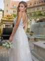 A-line/Princess Lace V-neck Sleeveless Sweep Train Wedding Dress