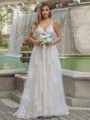 A-line/Princess Lace V-neck Sleeveless Sweep Train Wedding Dress