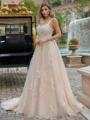A-line/Princess Tulle Straps Sleeveless Court Train Wedding Dress