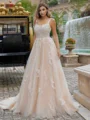 A-line/Princess Tulle Straps Sleeveless Court Train Wedding Dress