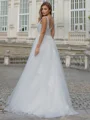 A-line/Princess Tulle V-neck Sleeveless Sweep Train Wedding Dress