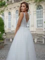 A-line/Princess Tulle V-neck Sleeveless Sweep Train Wedding Dress