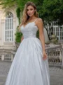 Ball-Gown Lace V-neck Sleeveless Sweep Train Wedding Dress