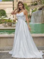 A-line/Princess Satin V-neck Sleeveless Sweep Train Wedding Dress