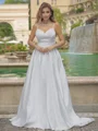 A-line/Princess Satin V-neck Sleeveless Sweep Train Wedding Dress