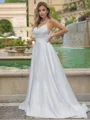 A-line/Princess Satin V-neck Sleeveless Sweep Train Wedding Dress