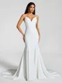 Sheath V-neck Bow Chapel Train Stretch Crepe Wedding Dress