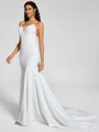 Sheath V-neck Bow Chapel Train Stretch Crepe Wedding Dress