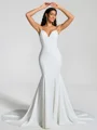 Sheath V-neck Bow Chapel Train Stretch Crepe Wedding Dress