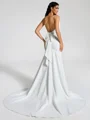 Sheath V-neck Bow Chapel Train Stretch Crepe Wedding Dress
