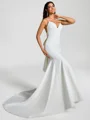 Sheath V-neck Bow Chapel Train Stretch Crepe Wedding Dress