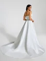 A-line Straight Pleated Chapel Train Satin Wedding Dress