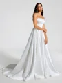 A-line Straight Pleated Chapel Train Satin Wedding Dress