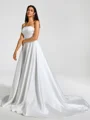 A-line Straight Pleated Chapel Train Satin Wedding Dress