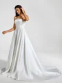 A-line Straight Pleated Chapel Train Satin Wedding Dress