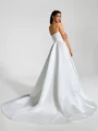 A-line Straight Pleated Chapel Train Satin Wedding Dress