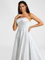 A-line Straight Pleated Chapel Train Satin Wedding Dress