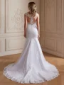 Trumpet/Mermaid Tulle Lace Scoop Sleeveless Court Train Wedding Dresses