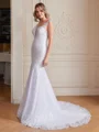 Trumpet/Mermaid Tulle Lace Scoop Sleeveless Court Train Wedding Dresses