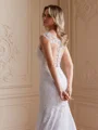 Trumpet/Mermaid Tulle Lace Scoop Sleeveless Court Train Wedding Dresses